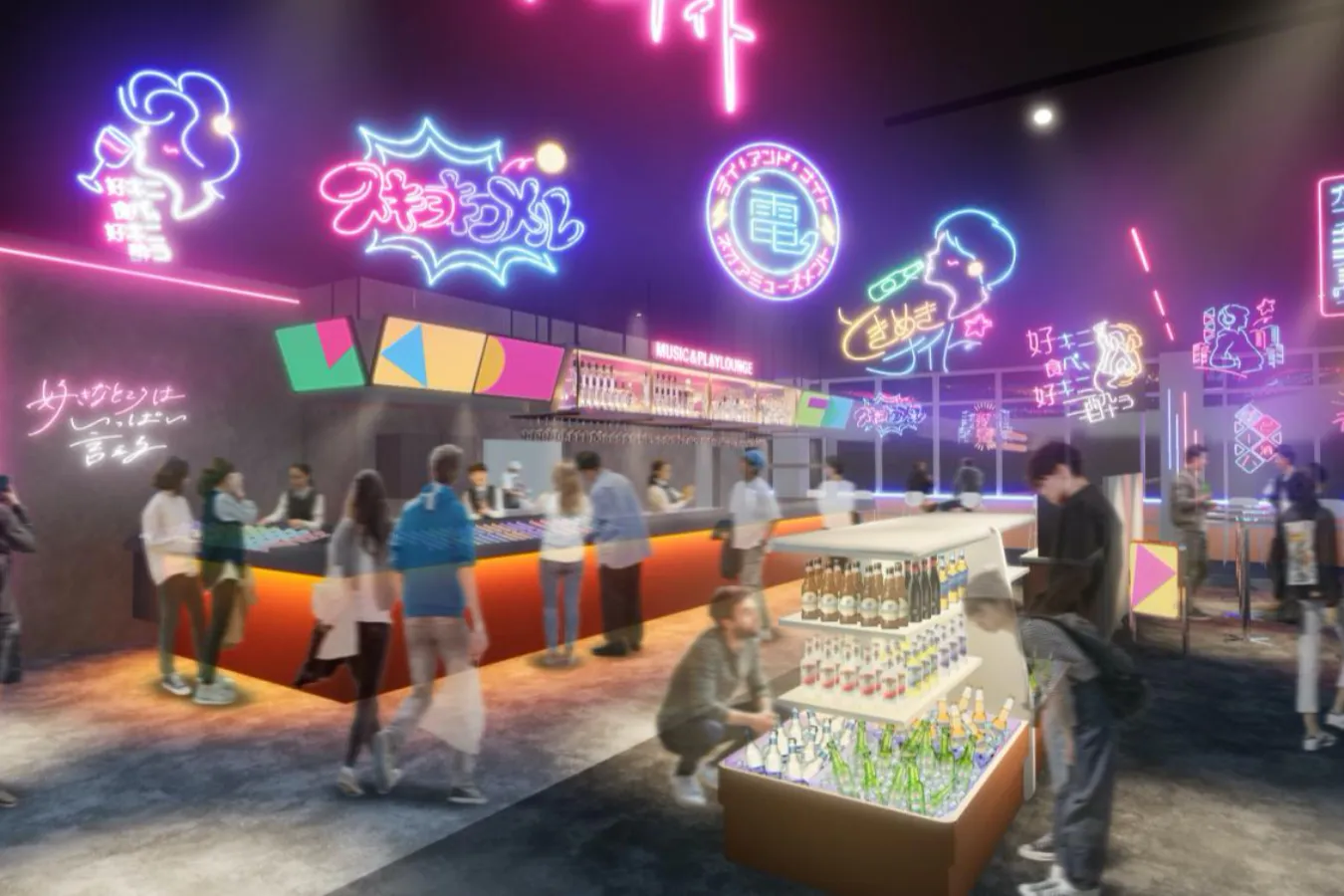 ▲3階「namco TOKYO」バーカウンターイメージ。さまざまなキャラクターと連携し、アルコール飲料やフォトジェニックな軽食などが楽しめる
