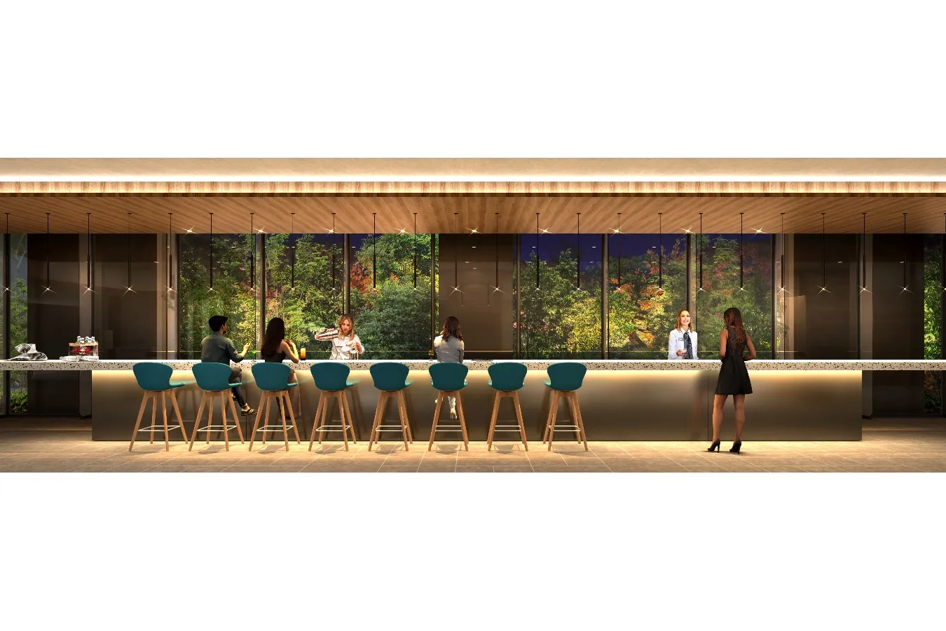 ▲「ハイアット ハウス 東京 渋谷」ロビーエリアのラウンジ&バー　イメージ