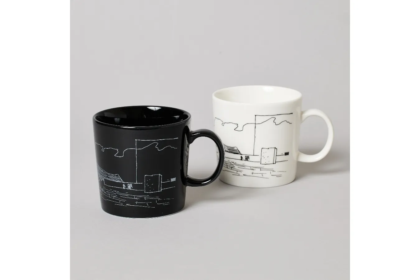 ▲マグカップ ル・コルビュジエ/散策広場スケッチ（白・黒）Ⓒ国立西洋美術館　※転載不可