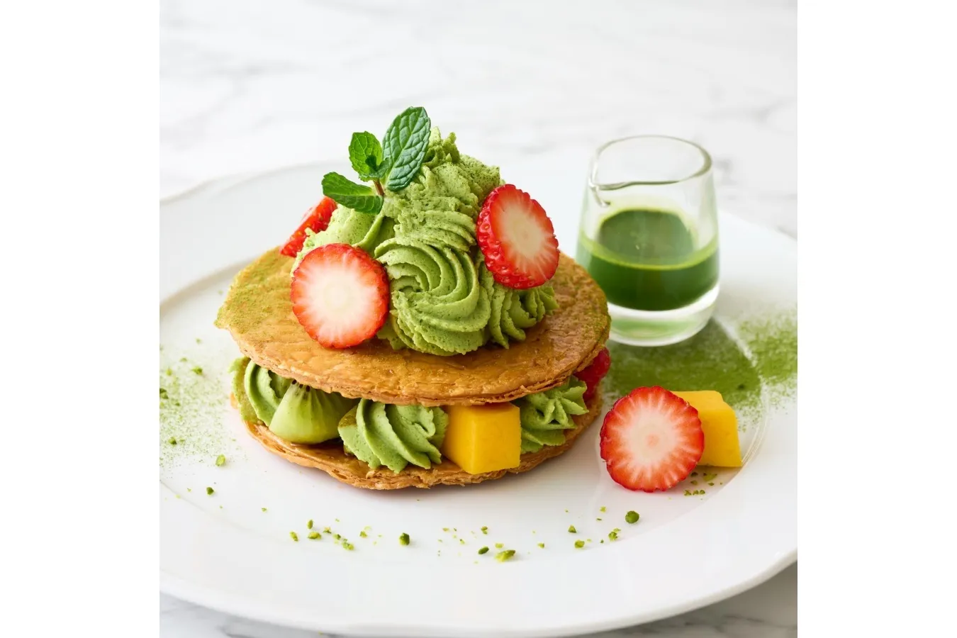 ▲「宇治抹茶とフルーツのミルフィーユ」