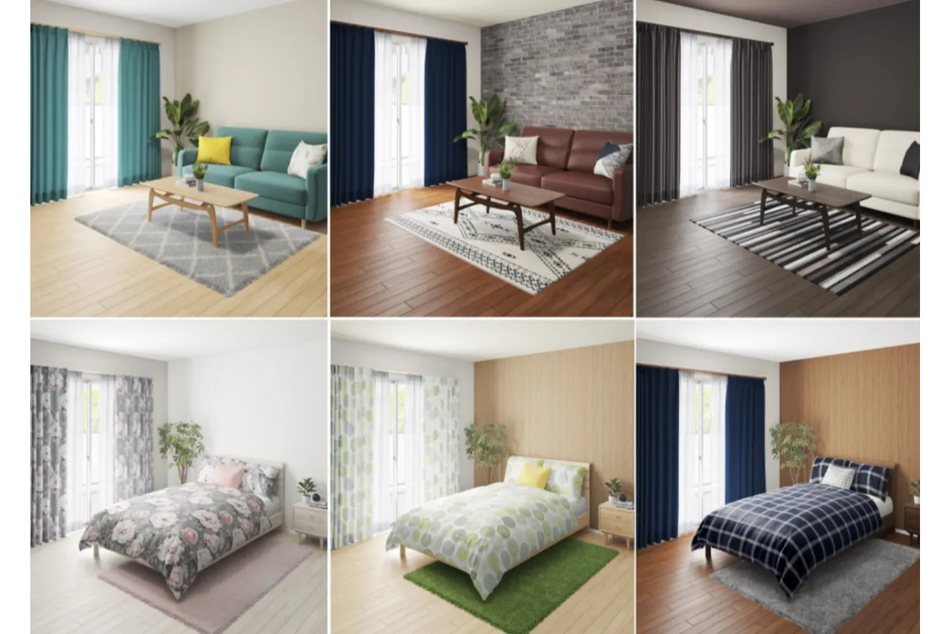 ▲「お部屋deコーディネート」一例。自宅の部屋に合うかどうか、色や柄の組み合わせを検討することが可能