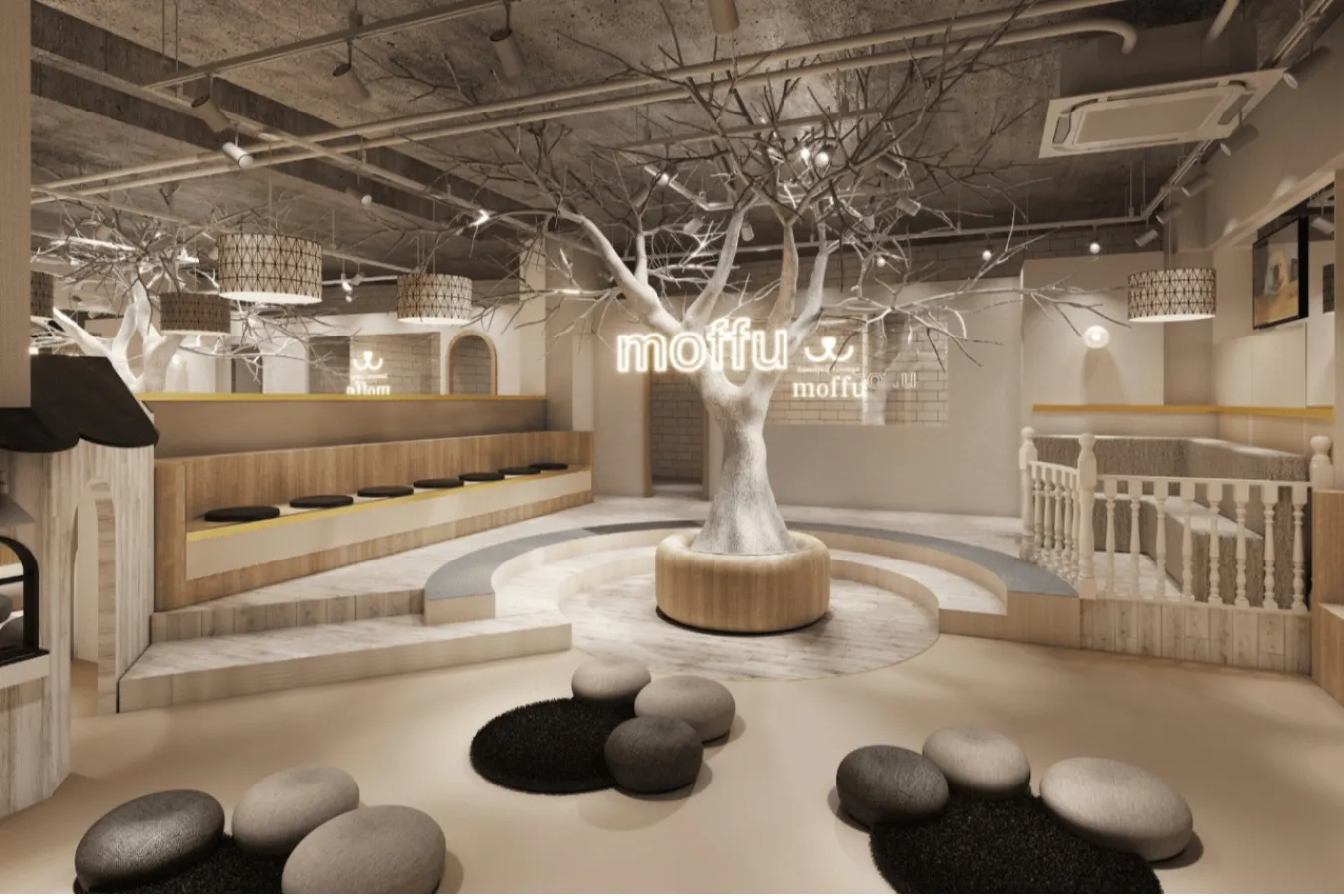 ▲原宿店は中央に大きな木を配した、温もりと高級感を感じる空間