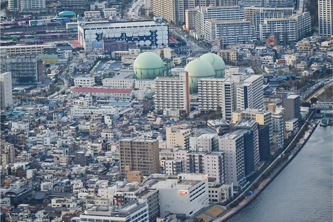 ▲丸いガスタンクはどこにあるかな