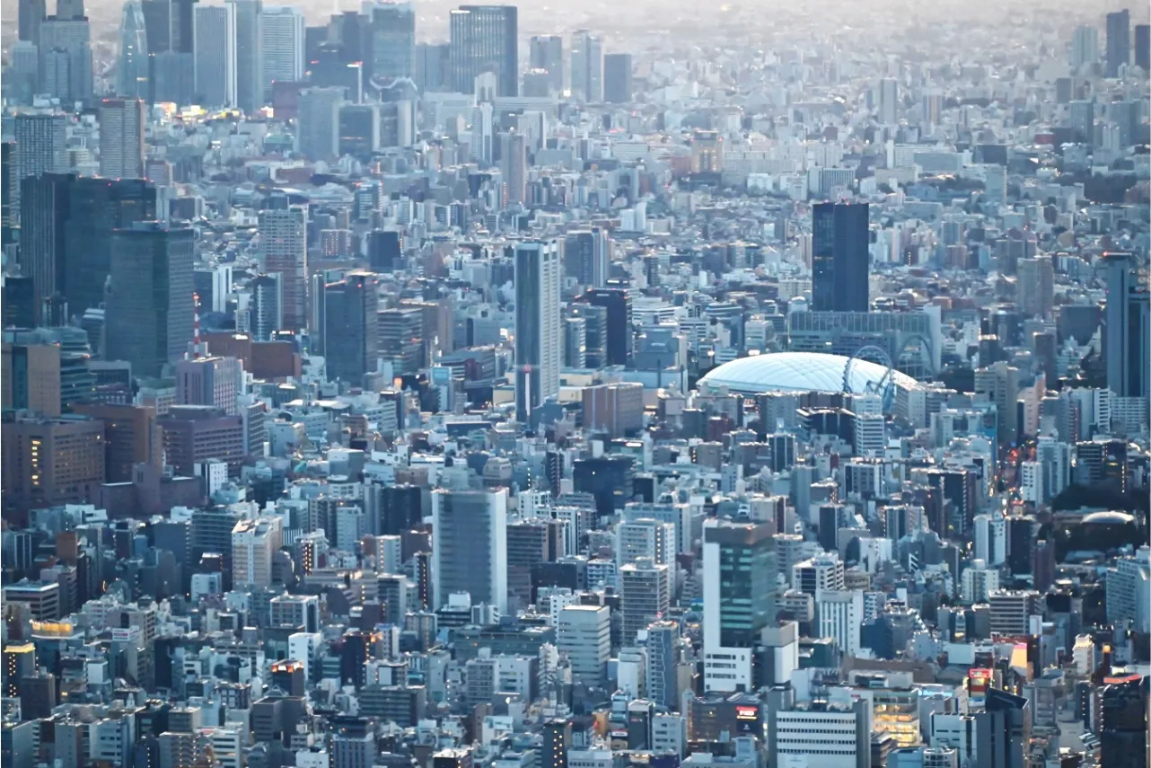 ▲たまご型の東京ドーム！東京ドームシティの観覧車も丸く見えます！