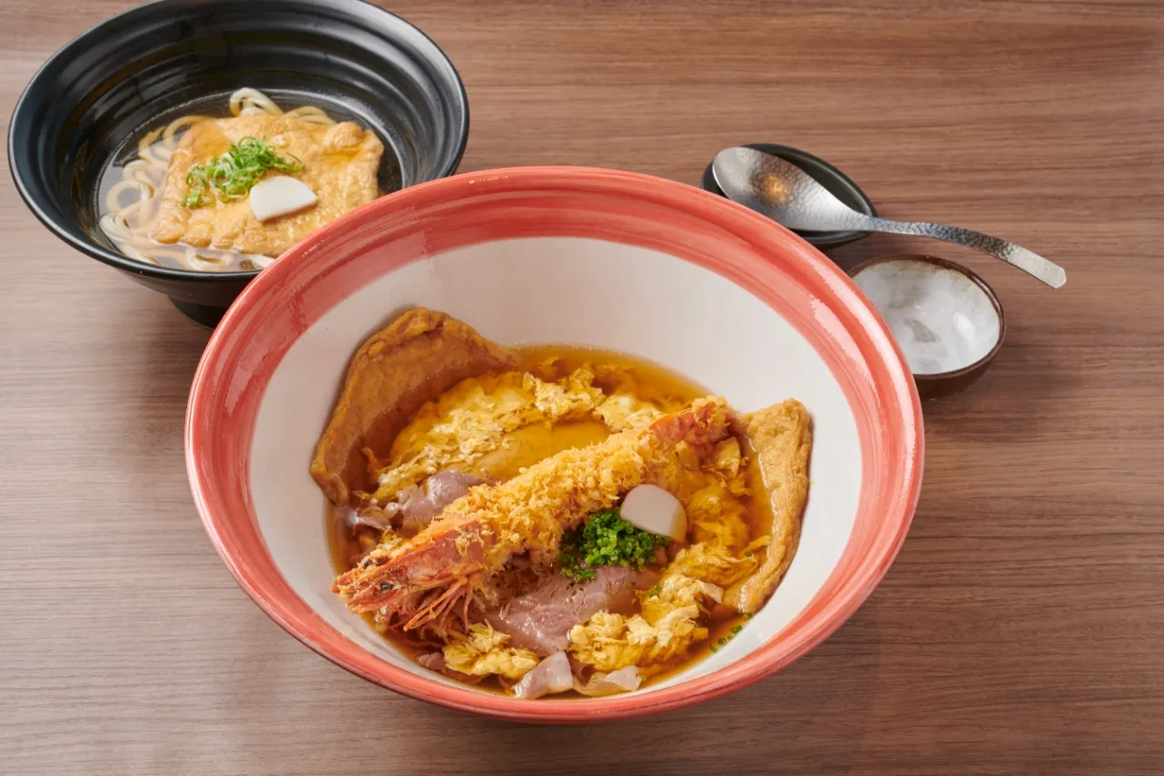 ▲左から「通常サイズのきつねのおうどん」「つるとんたんの大きすぎるおうどん」