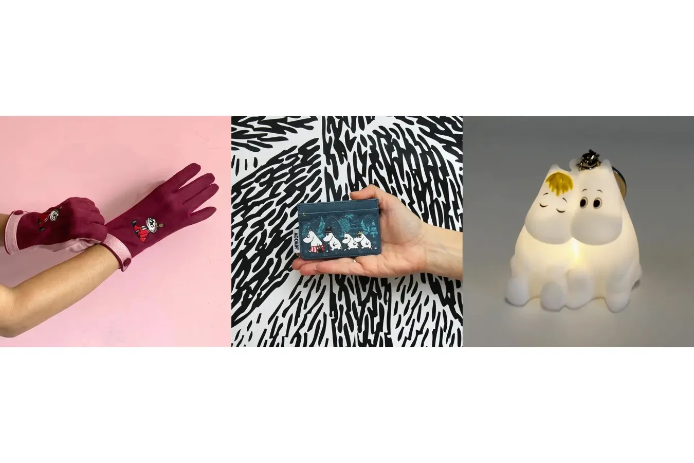 ▲「グローブ」（4,840円）、「カードホルダー」（2,090円）、「キーリング」（2,310円）※写真は全て横浜店限定品　©Moomin Characters™