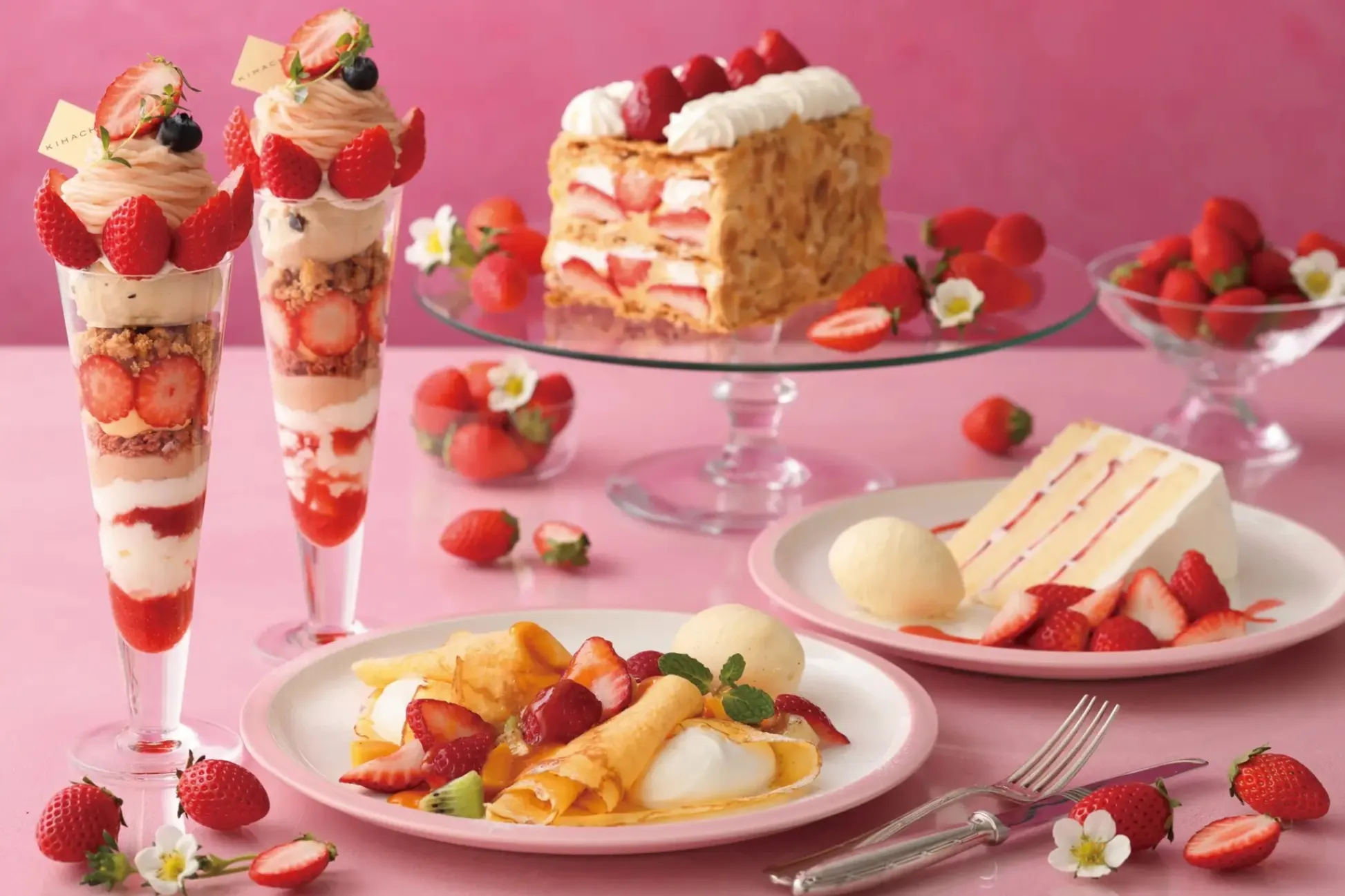 【キハチ カフェ】苺スイーツが登場！モンブラン仕立ての新作苺パフェも