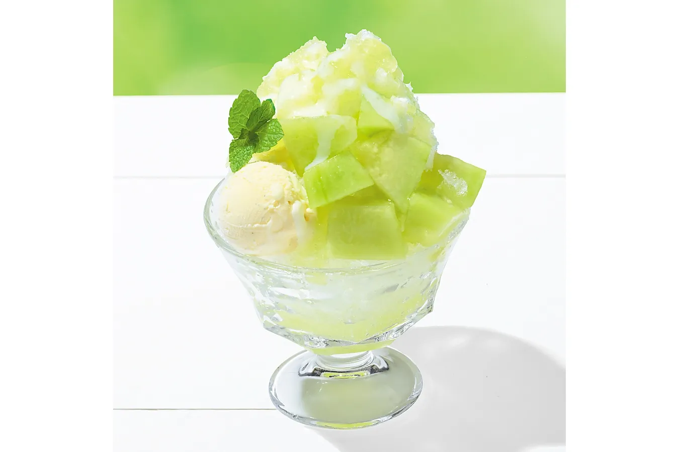 ▲茨城県産メロンの果肉ごろごろかき氷