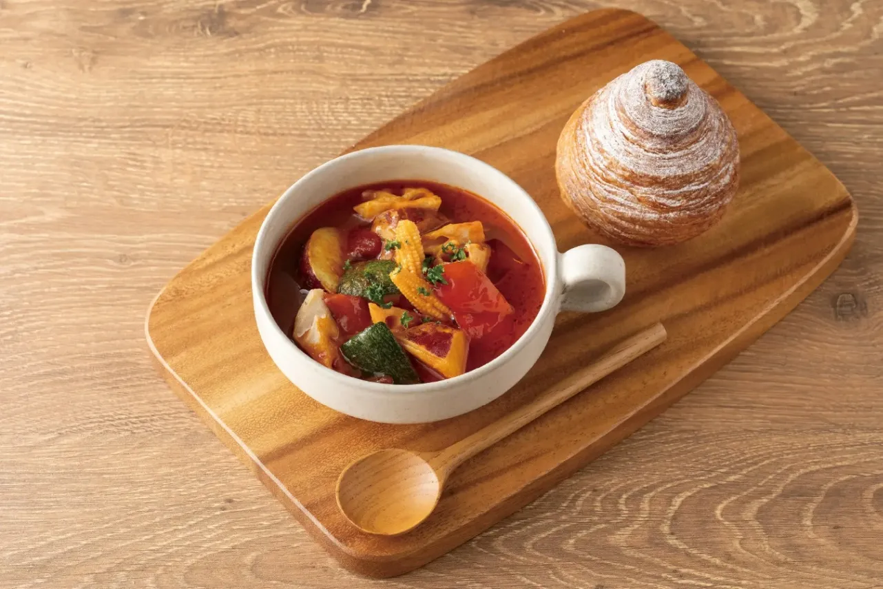 ▲ごろっと野菜のミネストローネスープ-パンセット
