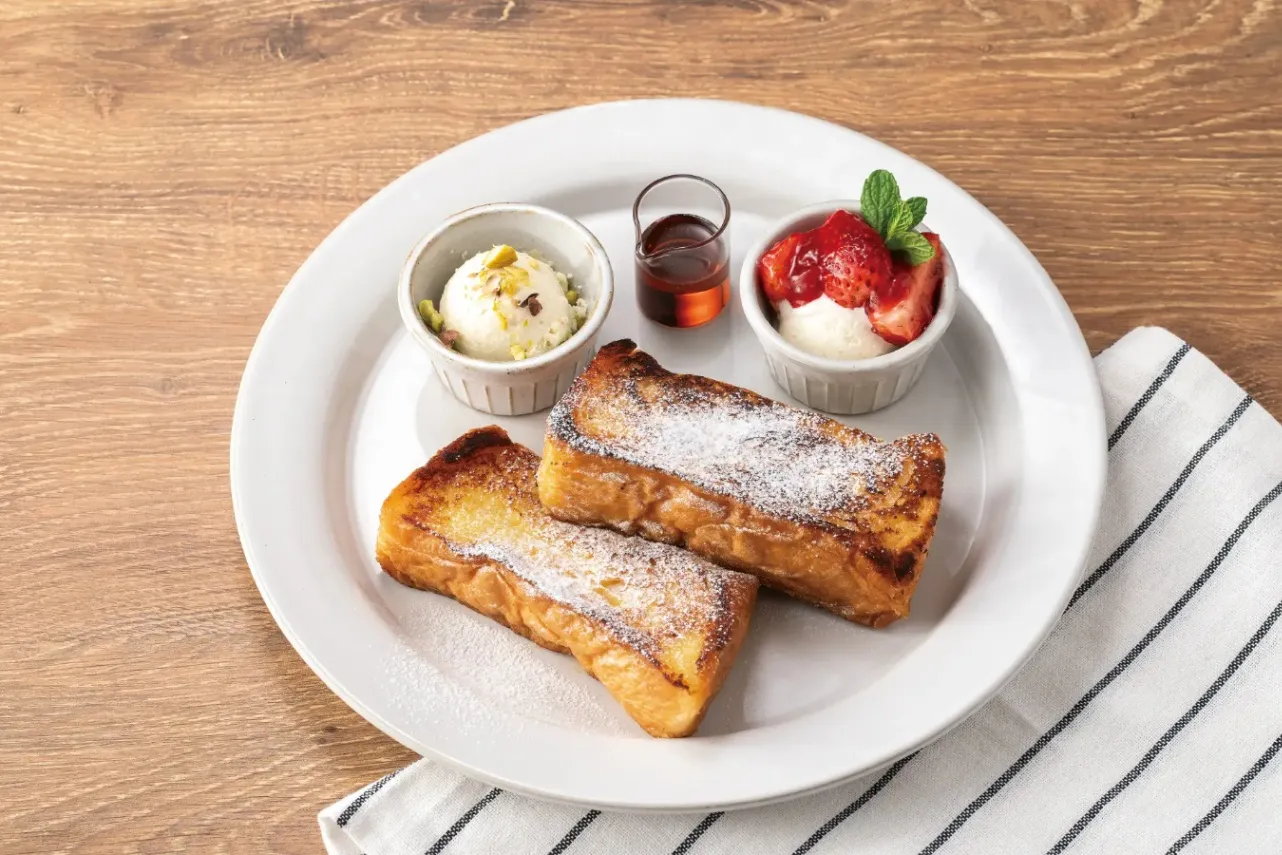 ▲フレンチトースト～ピスタチオホイップバターと季節のジャム