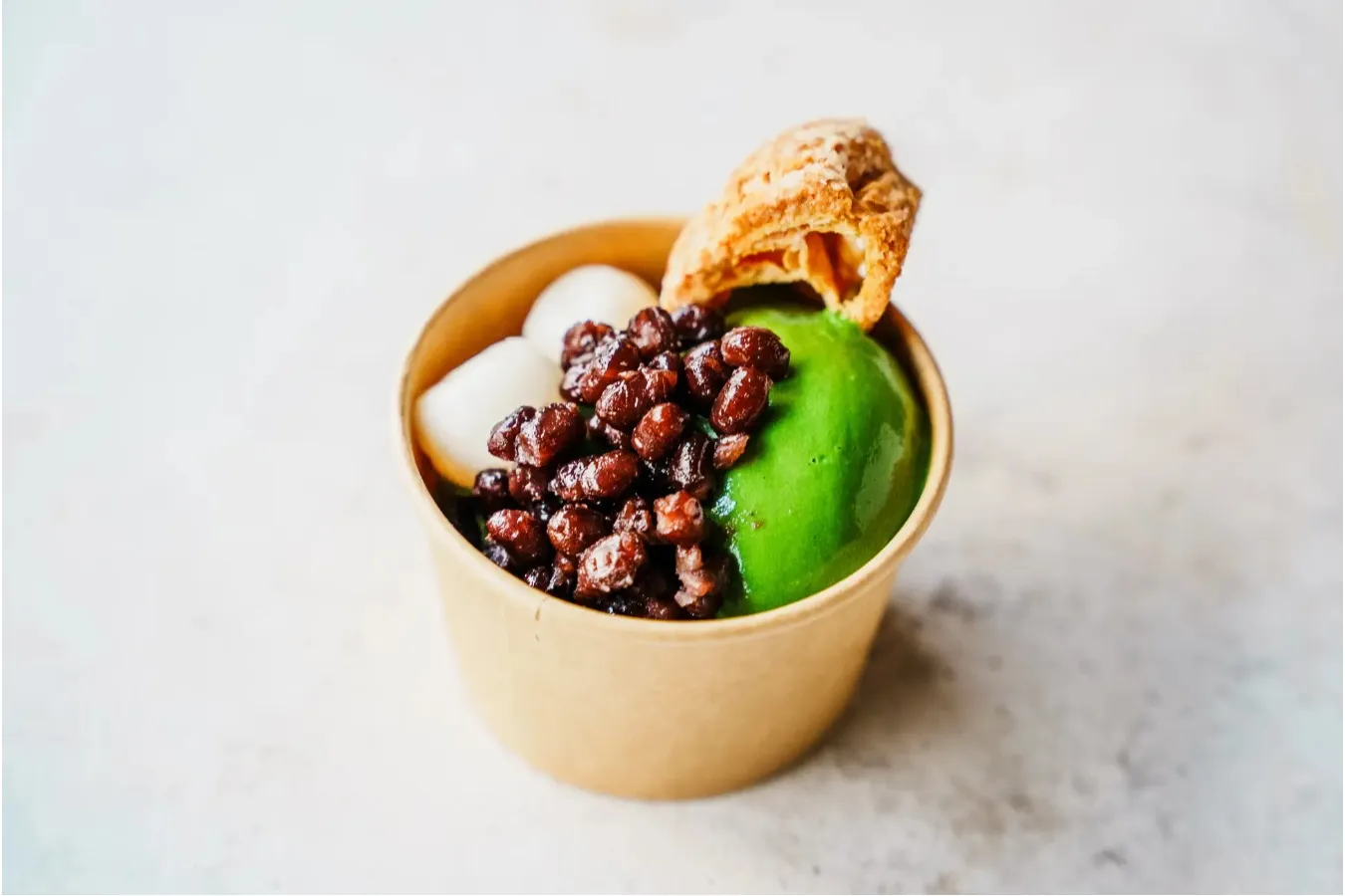 ▲「ジェラート（茹で小豆＆宇治抹茶ジェラート）」