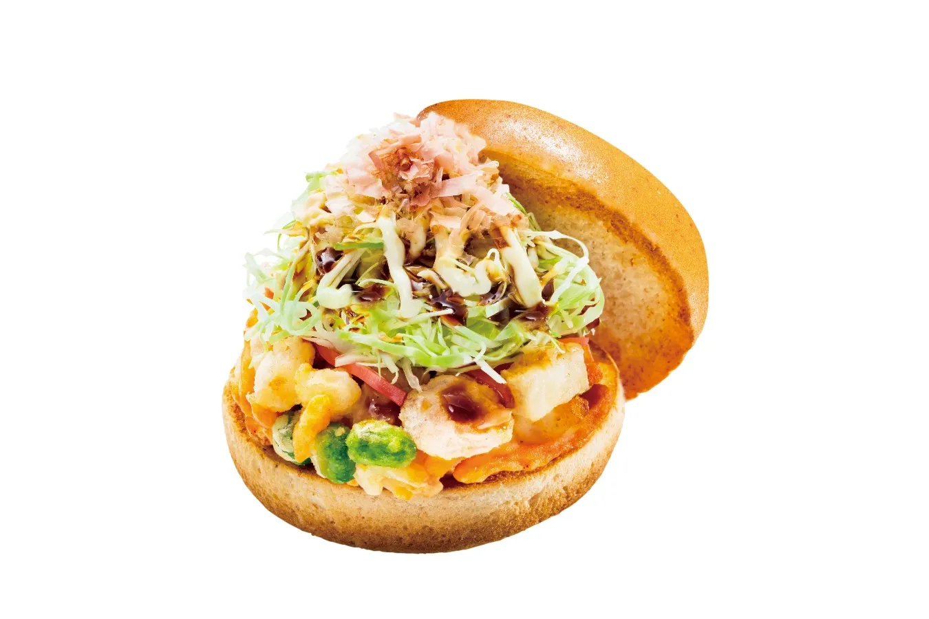 ▲「海鮮お好み焼き風バーガー」