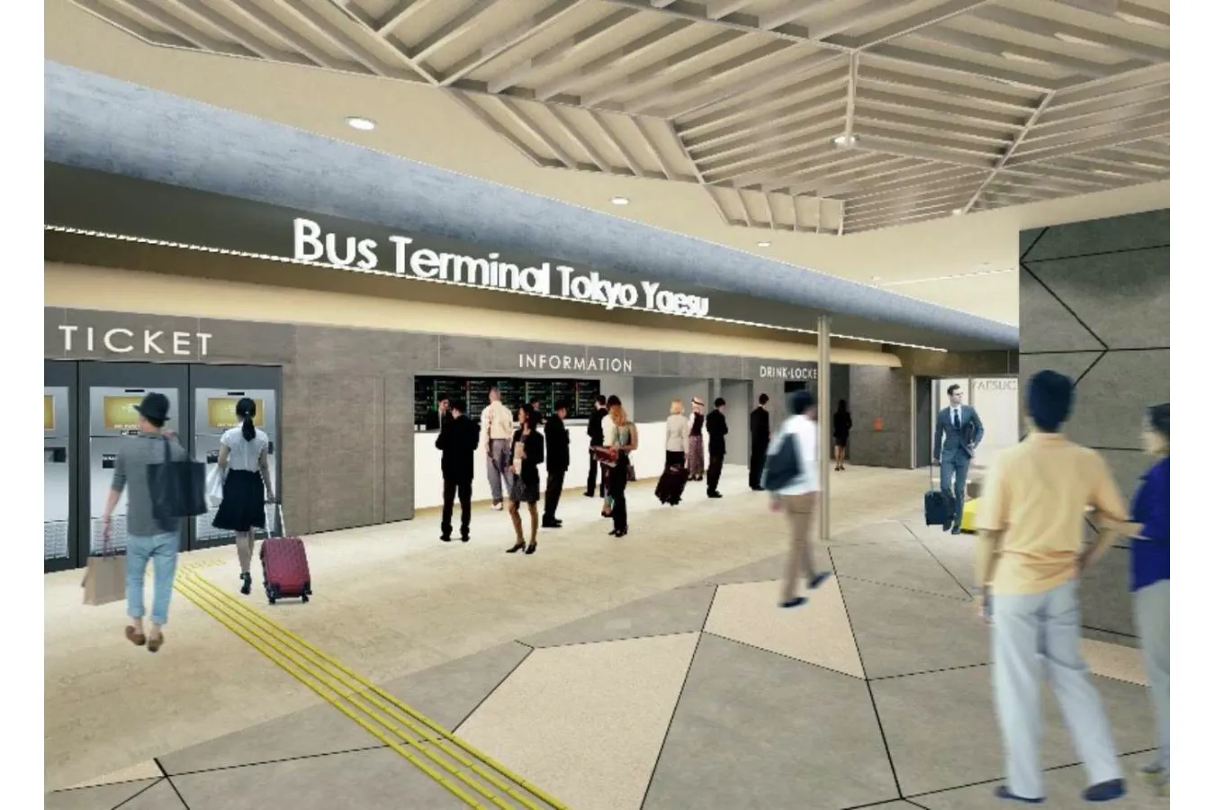 ▲バスターミナル東京八重洲 案内・チケットカウンター（CG）