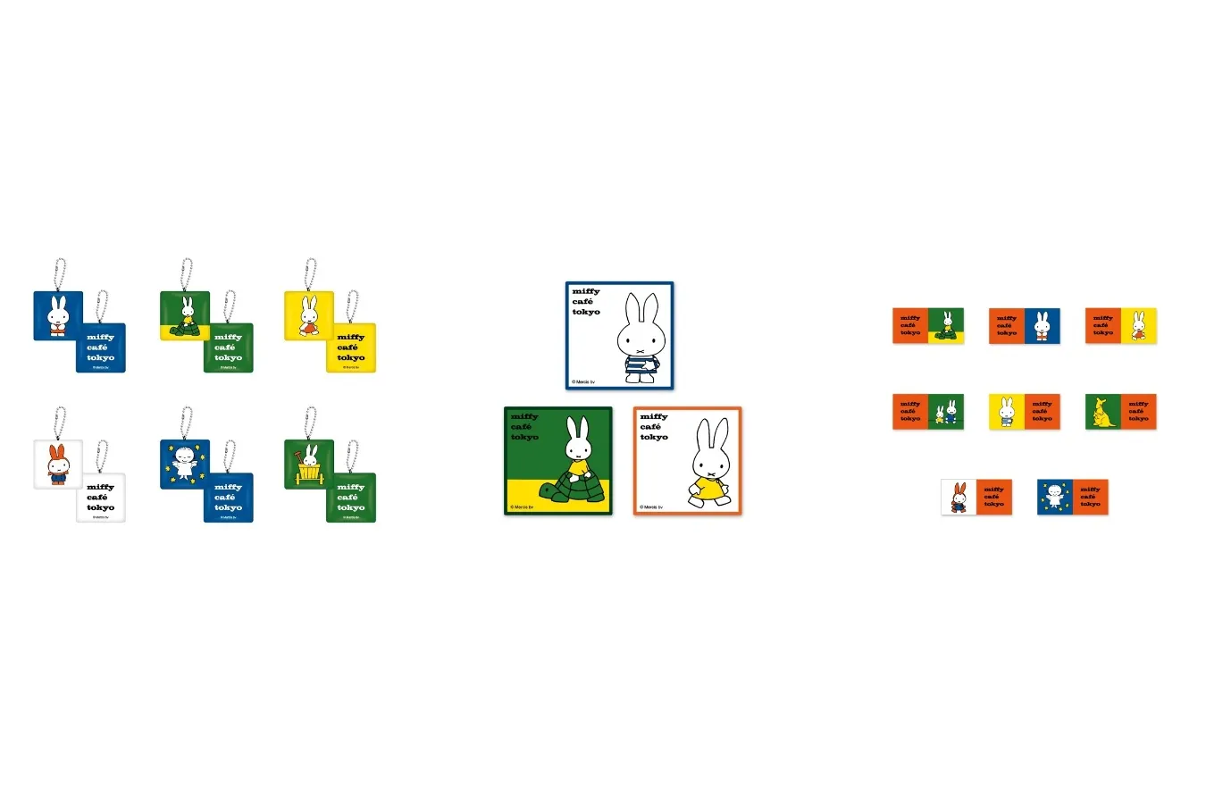▲「クッションキーホルダー（全6種）」（990円）、「布コースター（全3種）」（660円）、「ステッカーセット（8枚入り）」（1,045円）　Illustrations Dick Bruna Ⓒ copyright Mercis bv,1953-2023　www.miffy.com　※画像はイメージ
