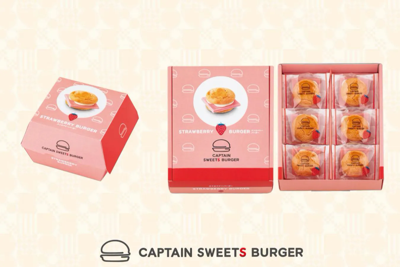 ▲「ストロベリーバーガー」（左から、3個入/594円、6個入/1,188円）