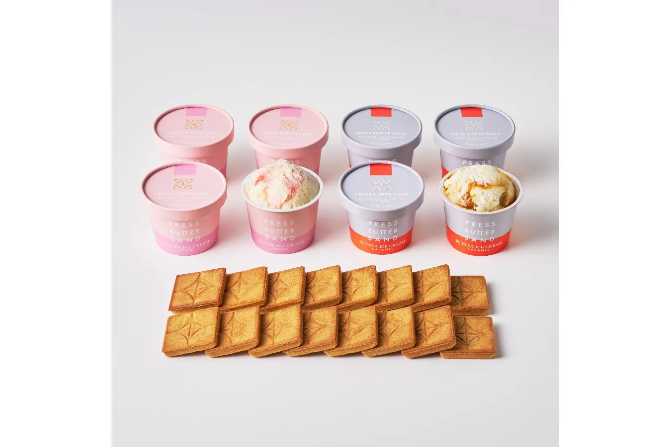 ▲バターアイスクリーム〈桃・キャラメル〉・クッキーセット