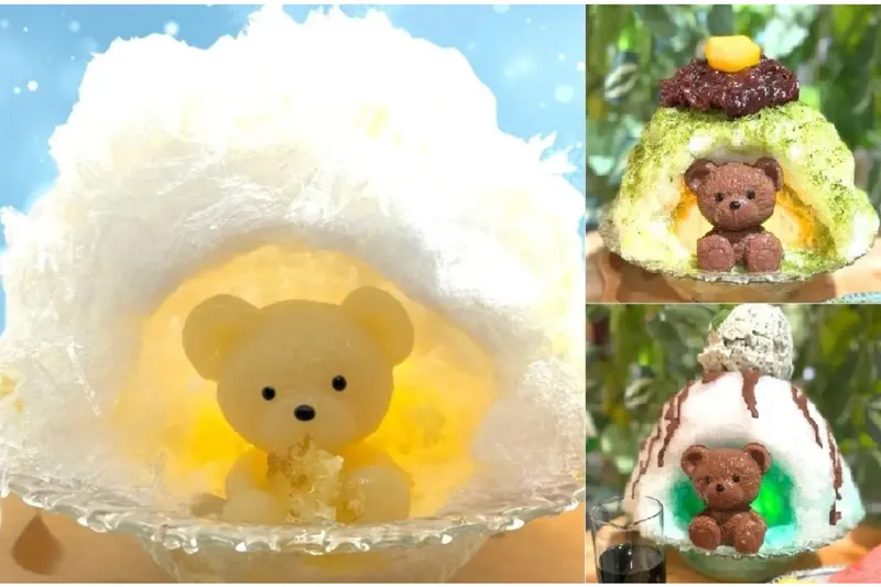 抹茶＆チョコミント味のキュートなかき氷！「北海道めんこい くまちゃん温泉」より登場