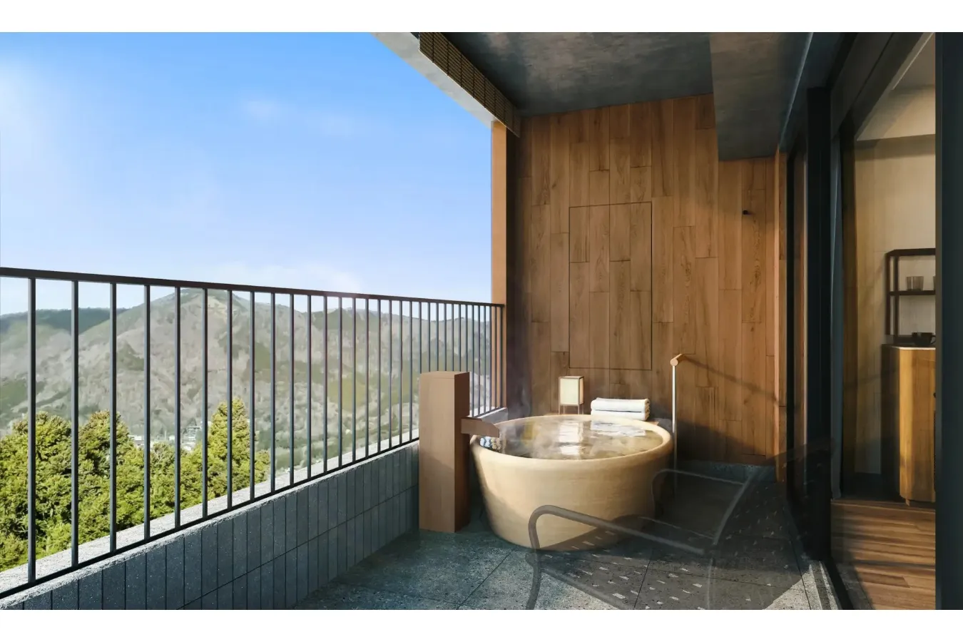 ▲客室露天風呂テラスイメージ（2F、3F、4F）