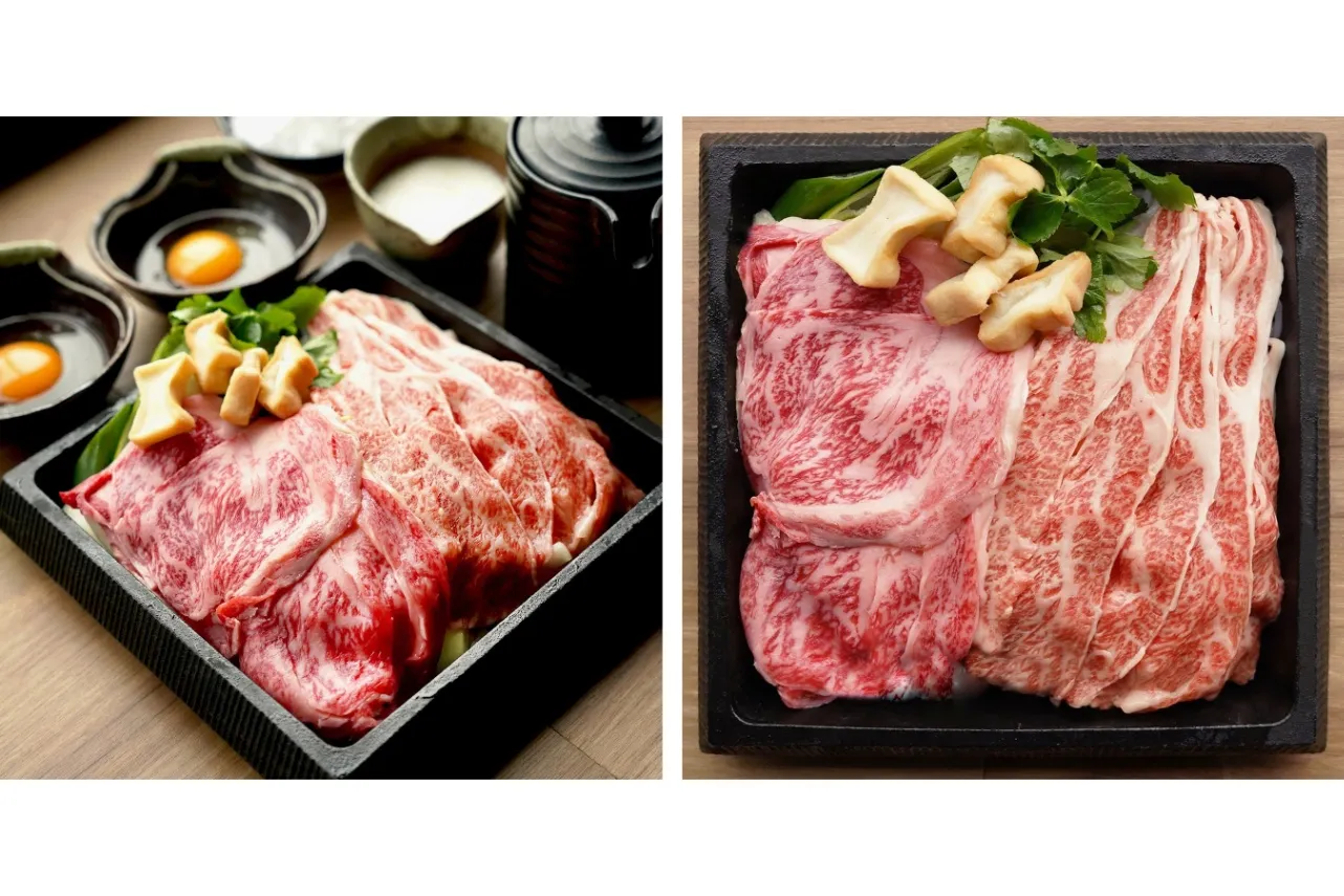 ▲「すき焼き 黒毛和牛バラ&国産特上ロース(特)」