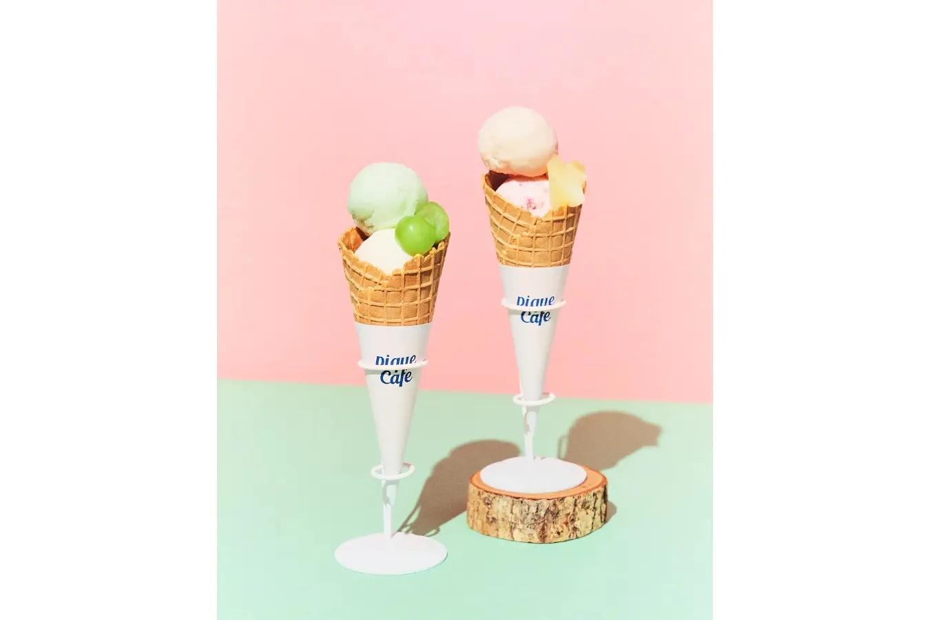 ▲左から「マスカット&バニラジェラート」、「白桃&ストロベリージェラート」