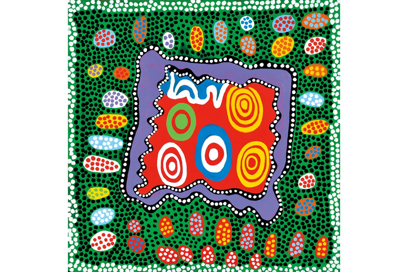 ▲求道の輝く星は遠く　道を求めて　永く歩みきし日々は　星の光さえも　見失いがちの迷路　人の世の迷いの小道より　遠き天を見上げれば　空の彼方の　輝く星たち　求めれば求めるほどに　輝きは遠のけるごとくなり　地上の暗愚のぬかるみの中で　何をおろかにも　かくほどに永き道のりを　われは　くるしみつつ歩みきたりしか　やがて死がせまりくるというに——2021年（「わが永遠の魂」シリーズより）／© YAYOI KUSAMA