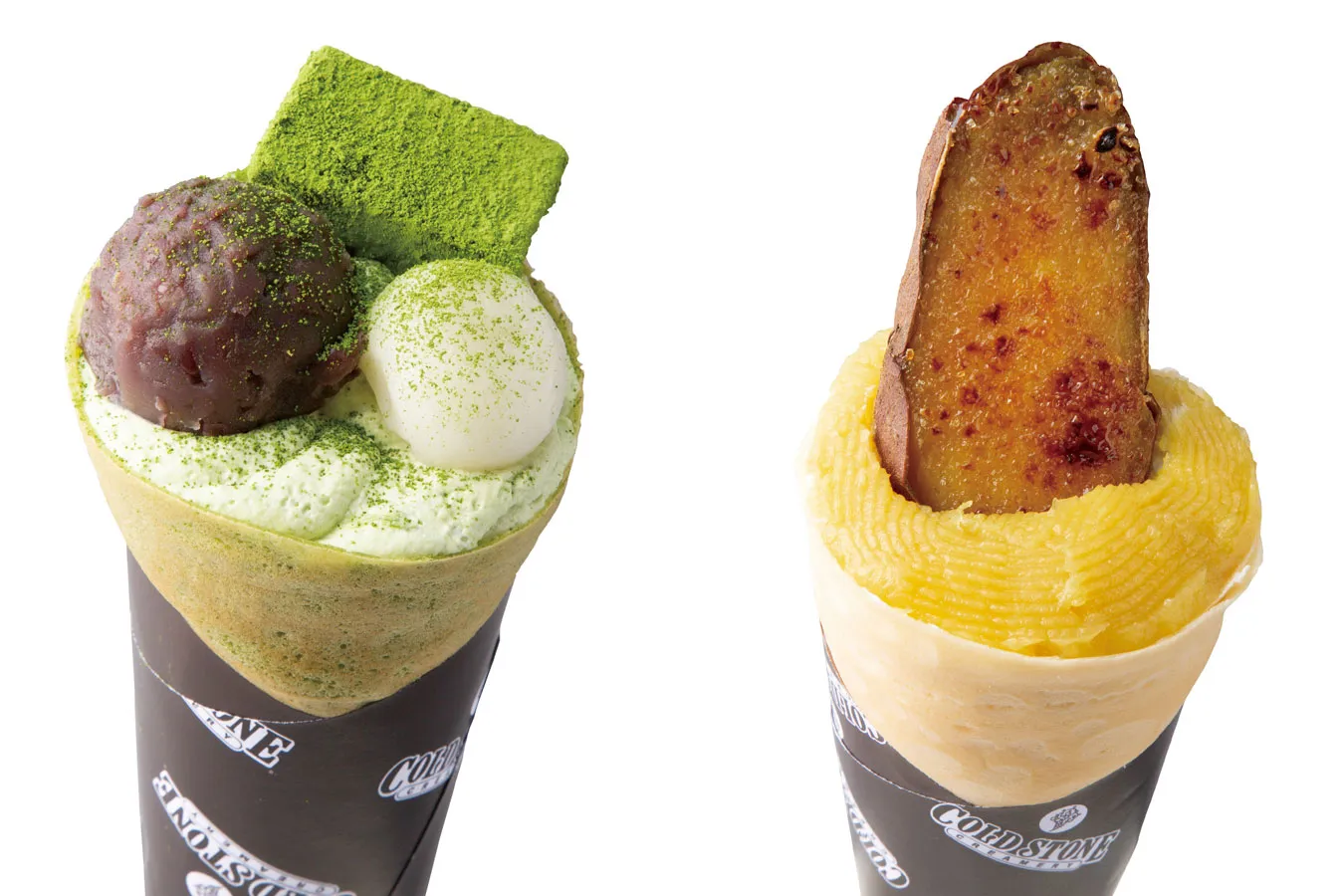 ▲左「宇治抹茶金時」（864円）、右「焼さつまいもブリュレ」（864円）