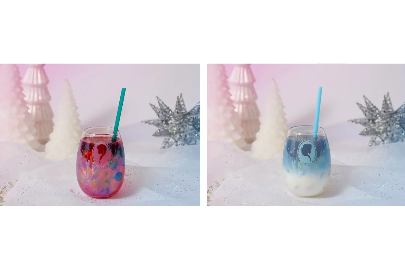 ▲左から「＜アナ＞クランベリーサイダー」「＜エルサ＞ミルクティー」©Disney