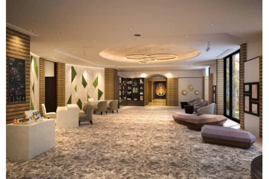 ▲愛犬の目線に合わせて設えたレセプションロビー