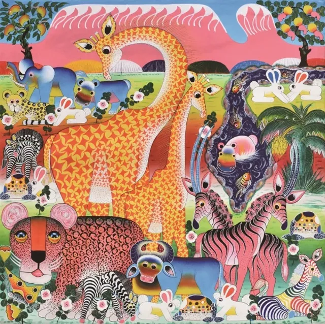 現代アート ティンガティンガ 人気画家ABUU 原画6号 アフリカ絵画 真作保証 現代アート ティンガティンガ 人気画家ABUU 原画6号 アフリカ