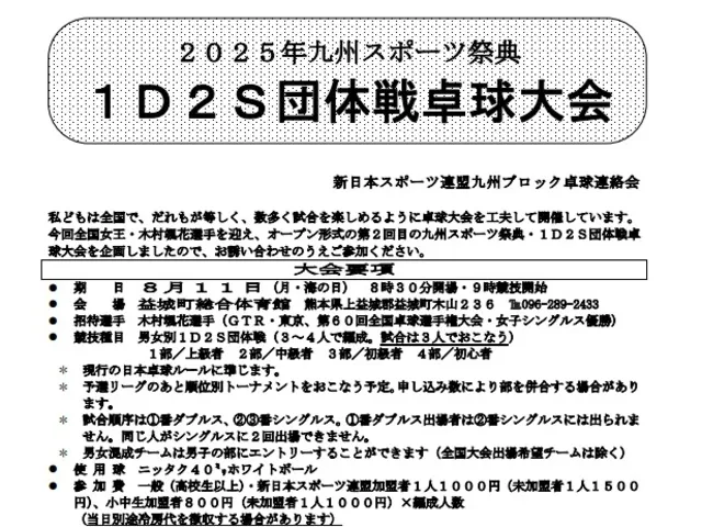九州スポーツ祭典 1D2S団体戦卓球大会