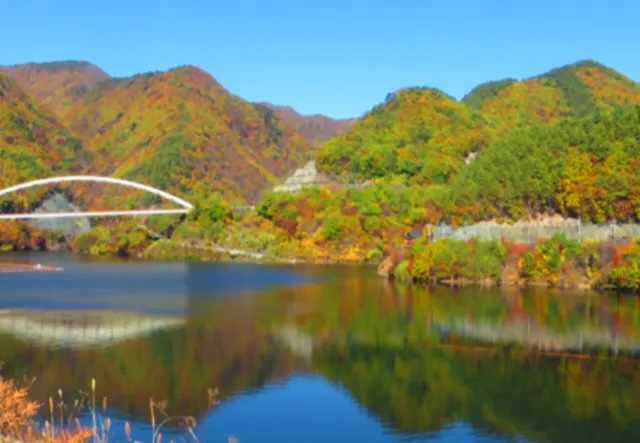 【紅葉・見ごろ】みずがき湖（塩川ダム）