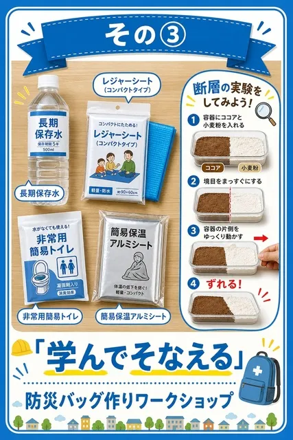 地面が割れる・揺れる・崩れる！地震実験ラボ ＆ 防災バッグつくり