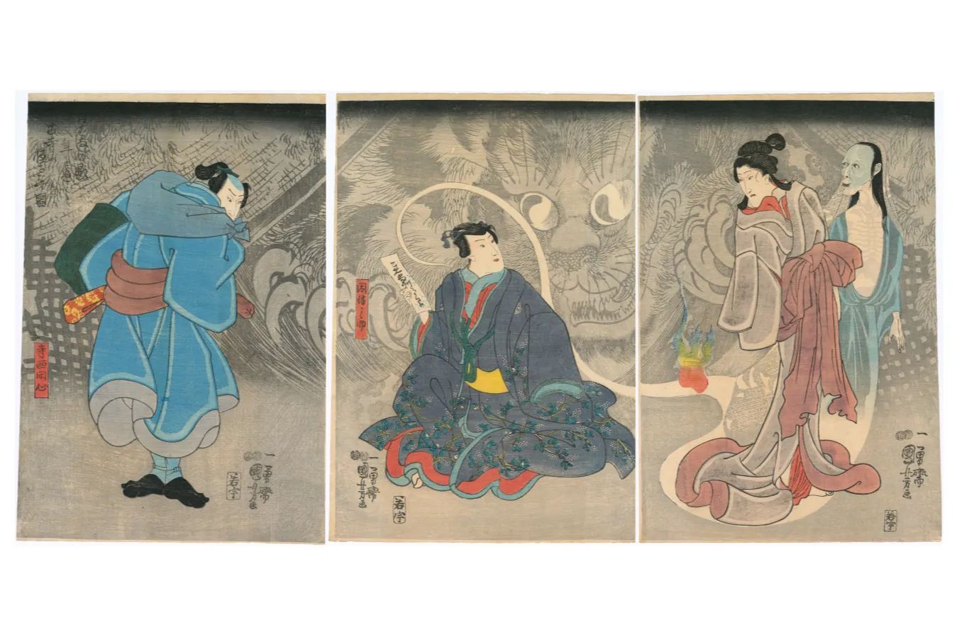 浮世絵版画 妖怪と女性の情景 幽霊・妖怪 / 月岡芳年の浮世絵 / イラスト | ai illustrator
