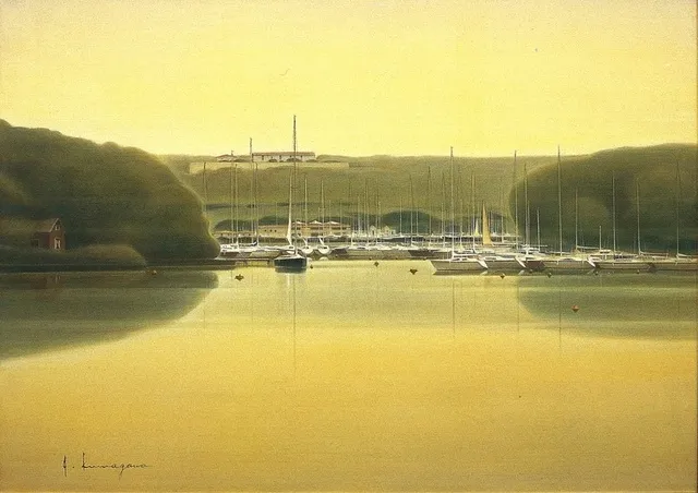 富田利吉郎 原画真作　水彩画 　第七回個展「停車場のある風景」出品作 『土崎駅』 富田利吉郎 原画真作 水彩画 第七回個展「停車場のある風景」出品