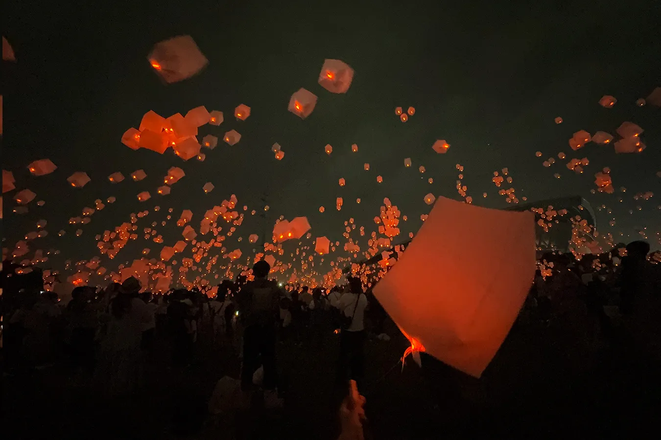 ＜七夕スカイランタン祭り＞夜空に浮かぶランタン（2026年撮影：レッツエンジョイ東京編集部）