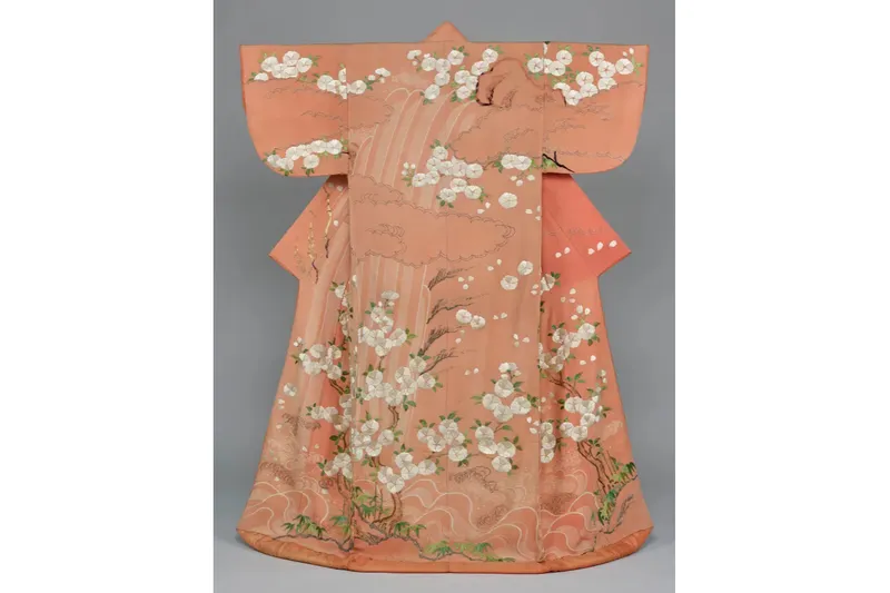 掻取桃色縮緬地瀧桜竹模様