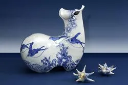 谷中耀子　染付　鉢　径22.3cm 高11.3cm個展作品 谷中耀子の世界へようこそ