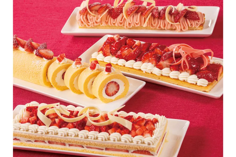 いちごショートケーキ、ロールケーキ、タルト、モンブランタルト