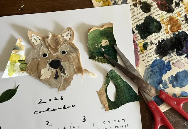 貼り絵を、たのしむ、カレンダー作り。