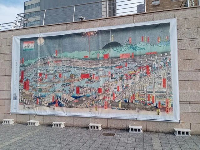 錦絵「浪速天満祭」の巨大タペストリー屋外展示