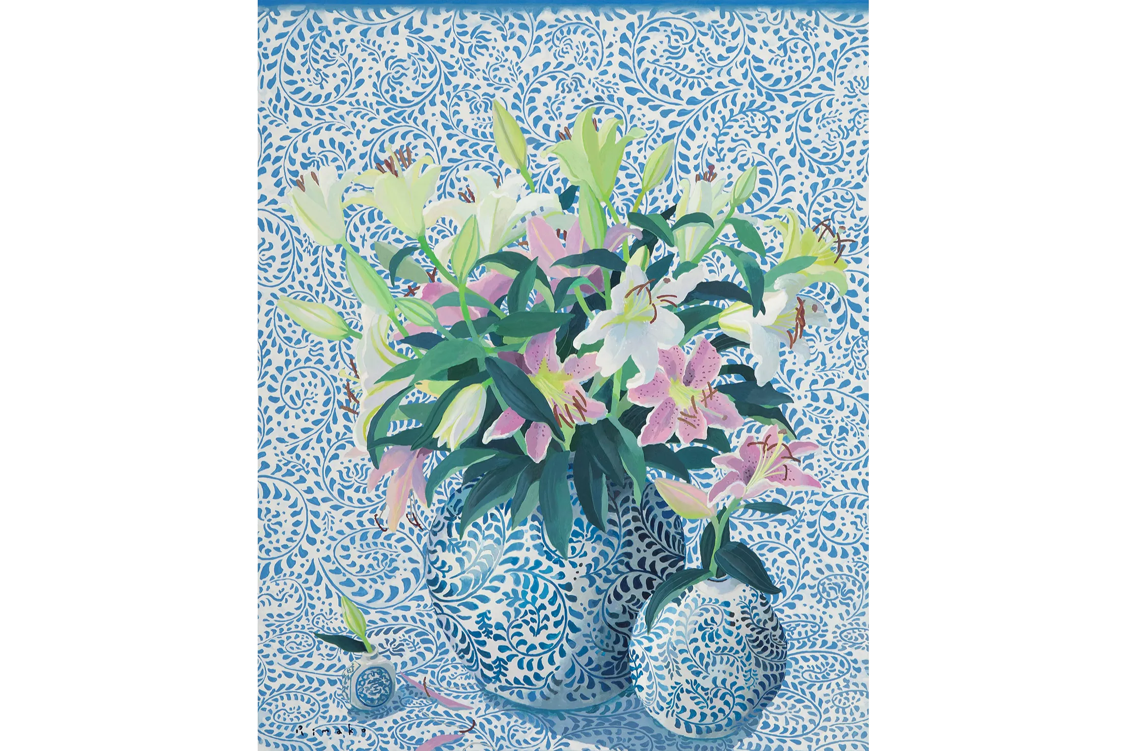 GLC 堀川理万子 はな 水仙 油彩15号 額裏にもサイン