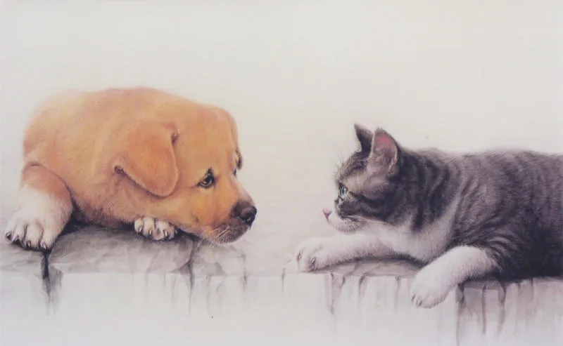✴️特別価格【原画】『夢幻界侵入者』（猫　犬　動物　絵画　パステル画　風景画） 原画】『夢幻界侵入者』（猫 犬 動物 絵画 パステル画 風景画