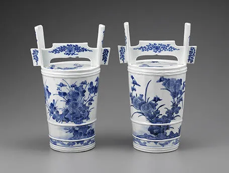 中国明時代染付蝋燭台一対時代レトロ