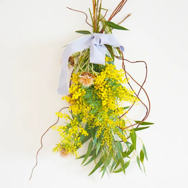 ふわふわミモザとガーデン植物のスワッグ講座