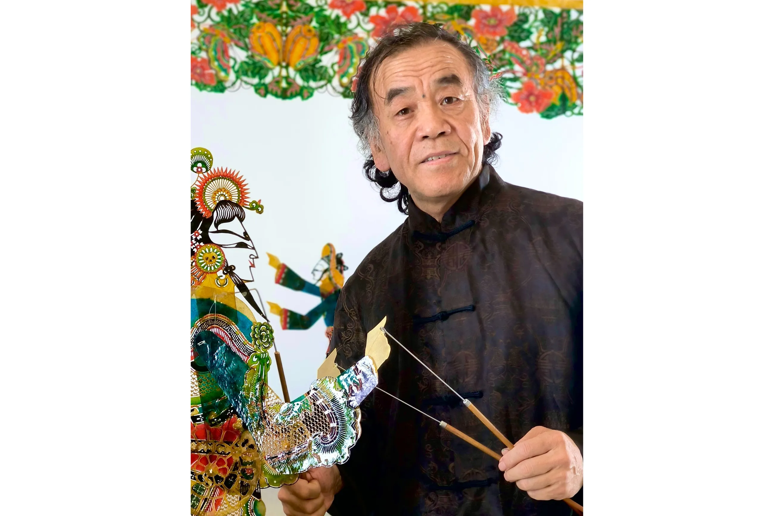 油彩画『光影共鳴』 原画 一点物 アート 光影共鳴 ～ゆるかわふうの光彫り世界と柴廣義の中国の影絵人形