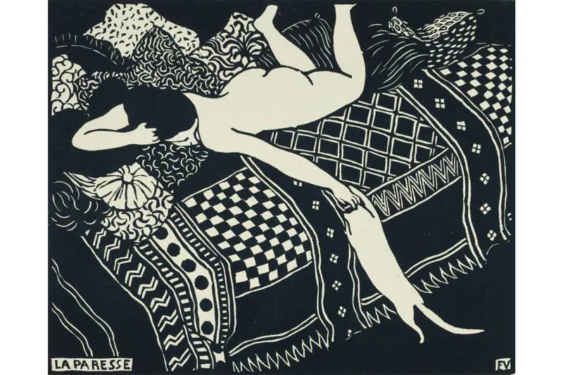 ▲フェリックス・ヴァロットン《怠惰》1896年 木版、紙 17.8×22.1cm 三菱一号館美術館蔵